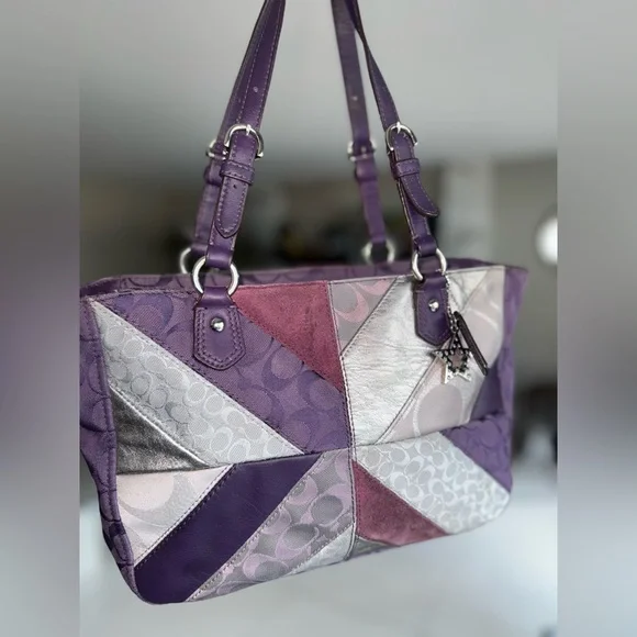 COACH Purple Chevron Patchwork Bag #F17614 - Picture 11 of 11